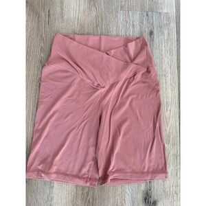 Aerie OFFLINE Bike Shorts Women Large Pink Ribbed Crossover High Rise 7" Inseam